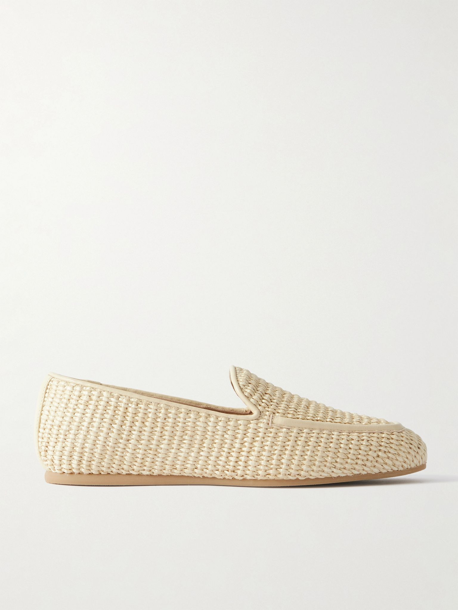 Lee leather-trimmed raffia loafers Neutral - 1