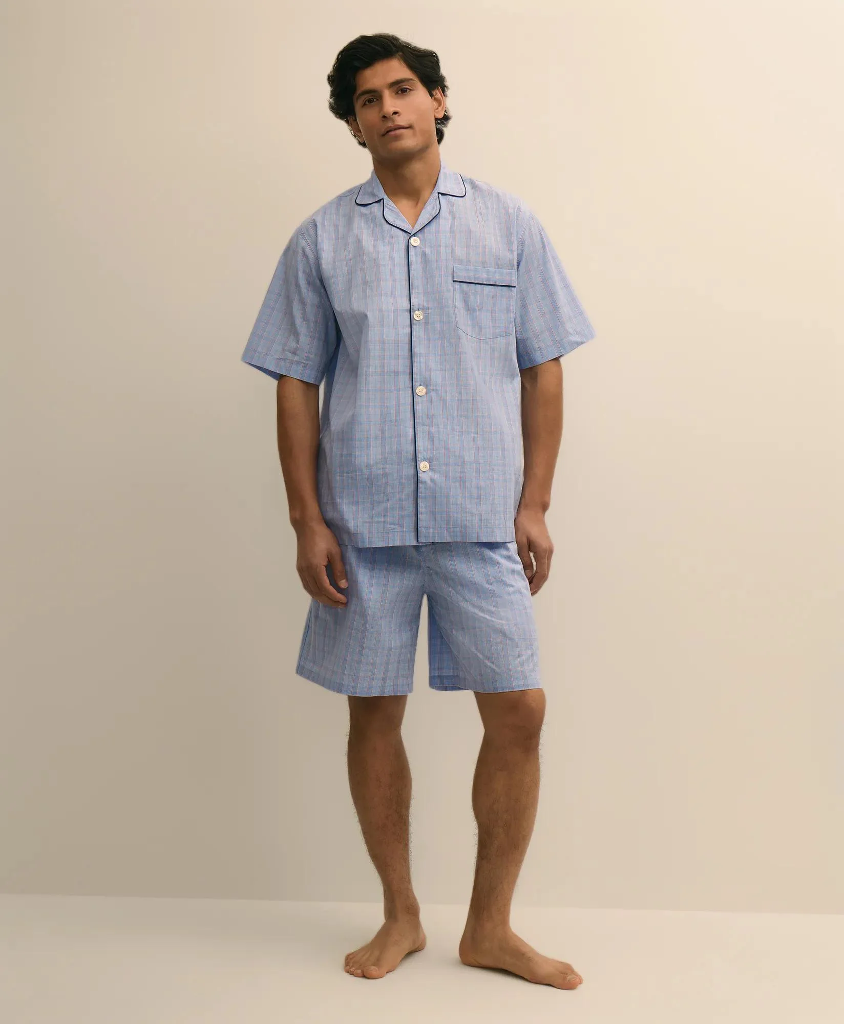 Cotton Broadcloth Plaid Short Pajamas - 1