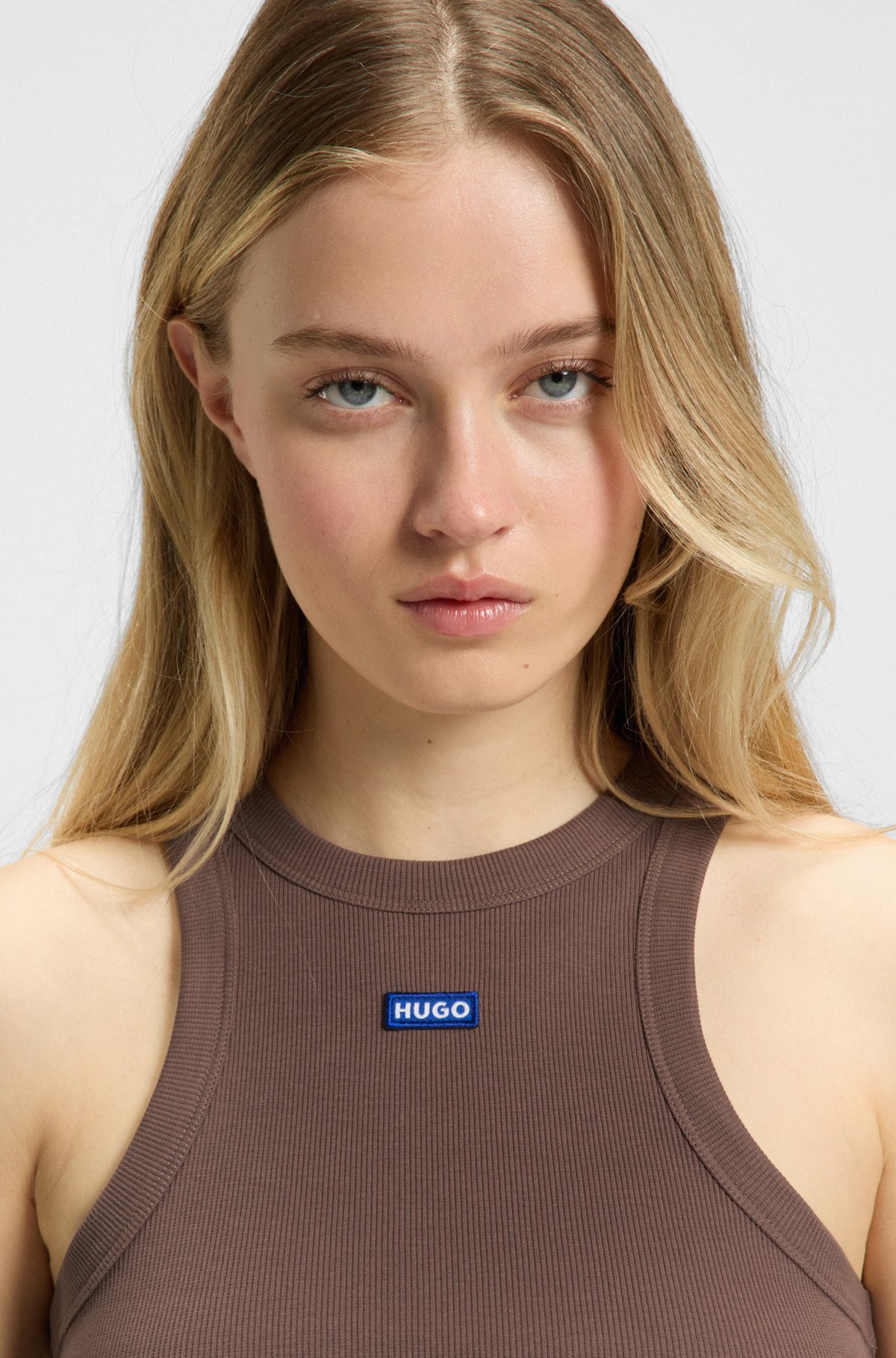 SLIM-FIT STRETCH-COTTON TOP WITH BLUE LOGO BADGE - 5