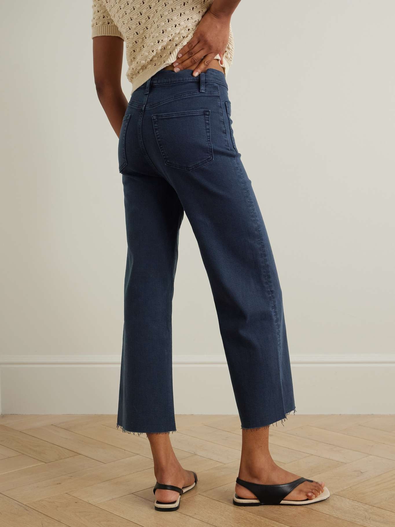 The Anchor frayed cropped high-rise wide-leg jeans Navy - 4