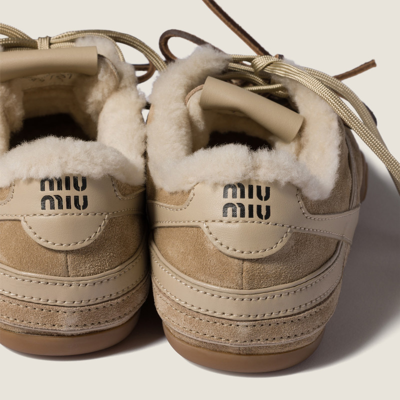 Miu Miu Gymnasium suede and shearling sneakers outlook