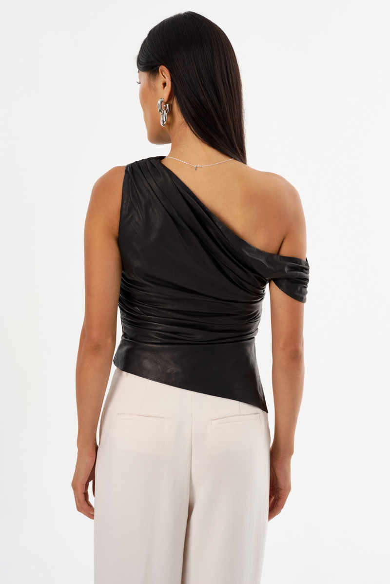 SANNE | Leather Draped Top 10