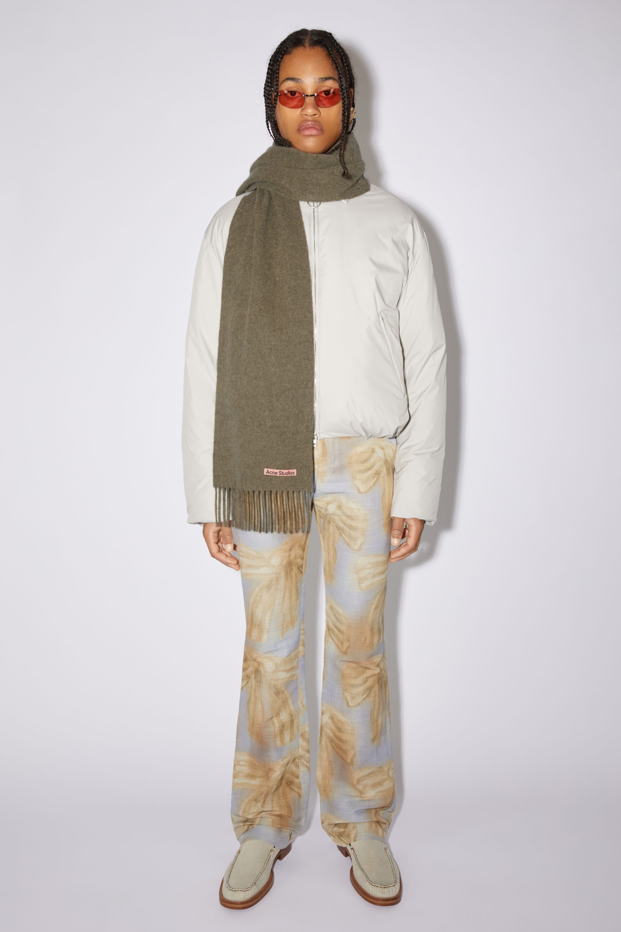 Wool fringe scarf - Light olive melange - 3