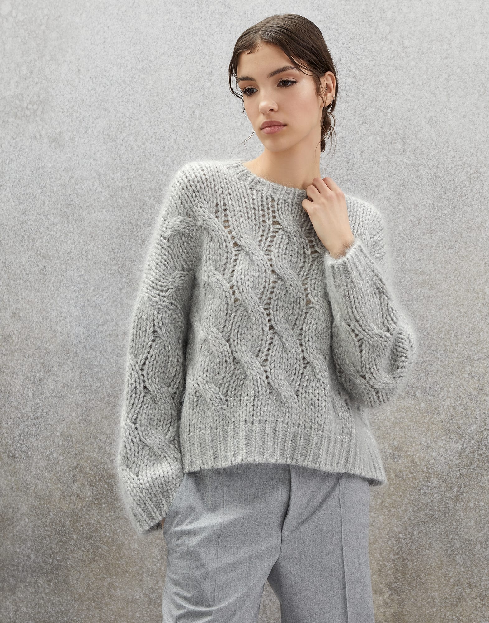 Sparkling mohair and wool cable knit sweater