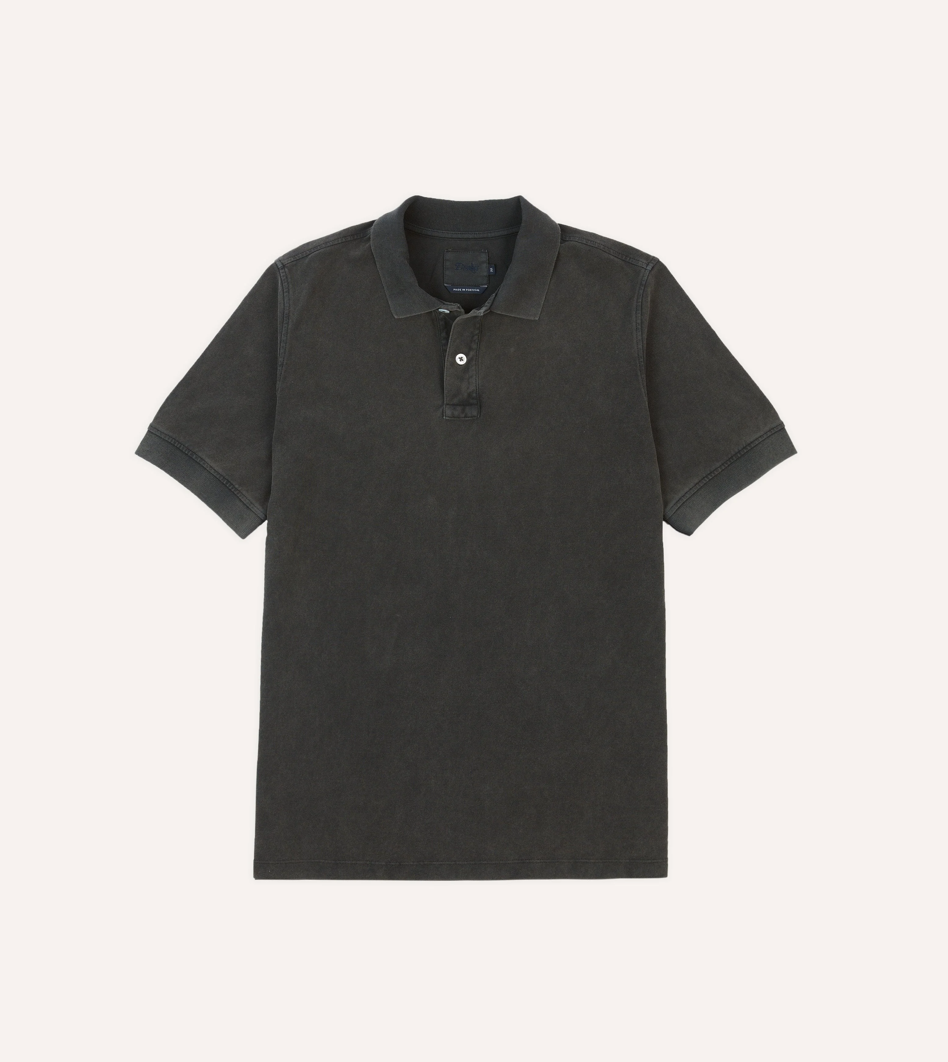 Washed Black Piqué Cotton Polo Shirt - 1