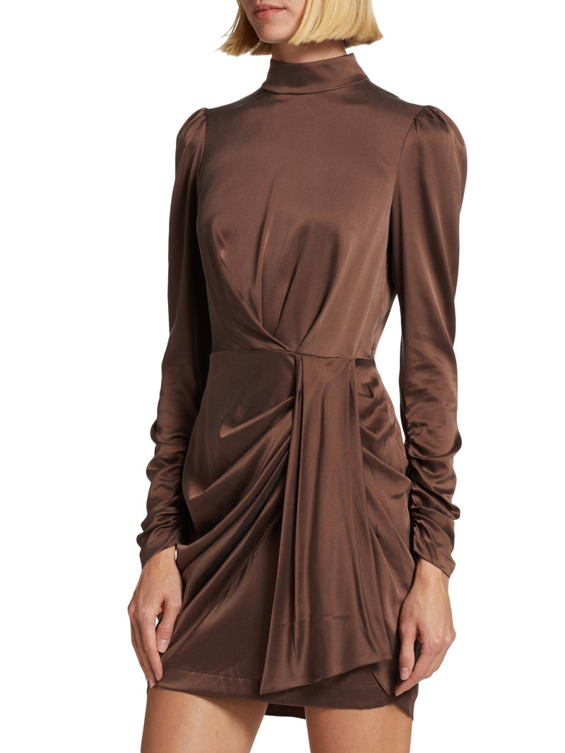 Women's Draped Silk Minidress - Chocolate 4