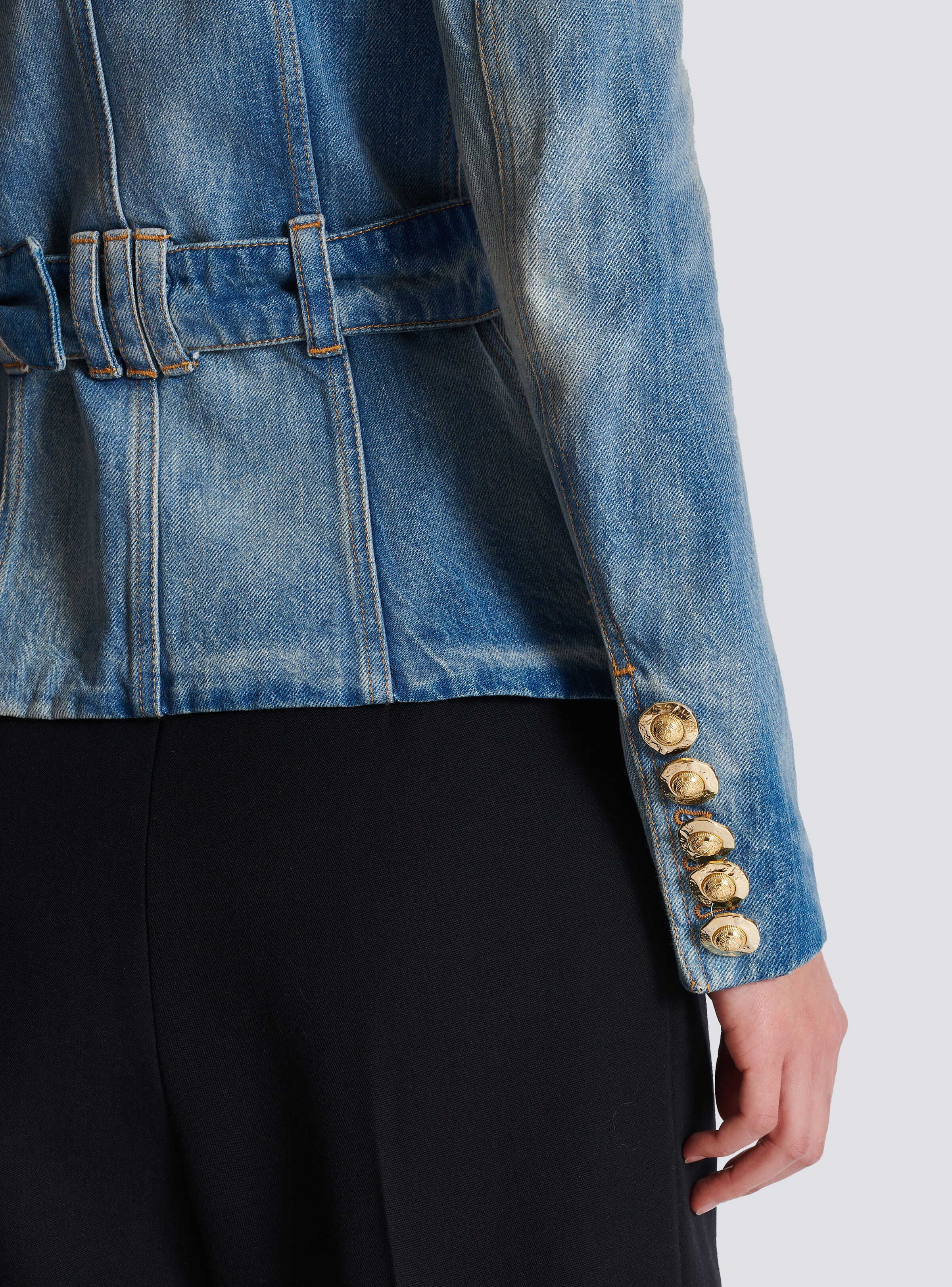 1-button belted denim jacket - 6