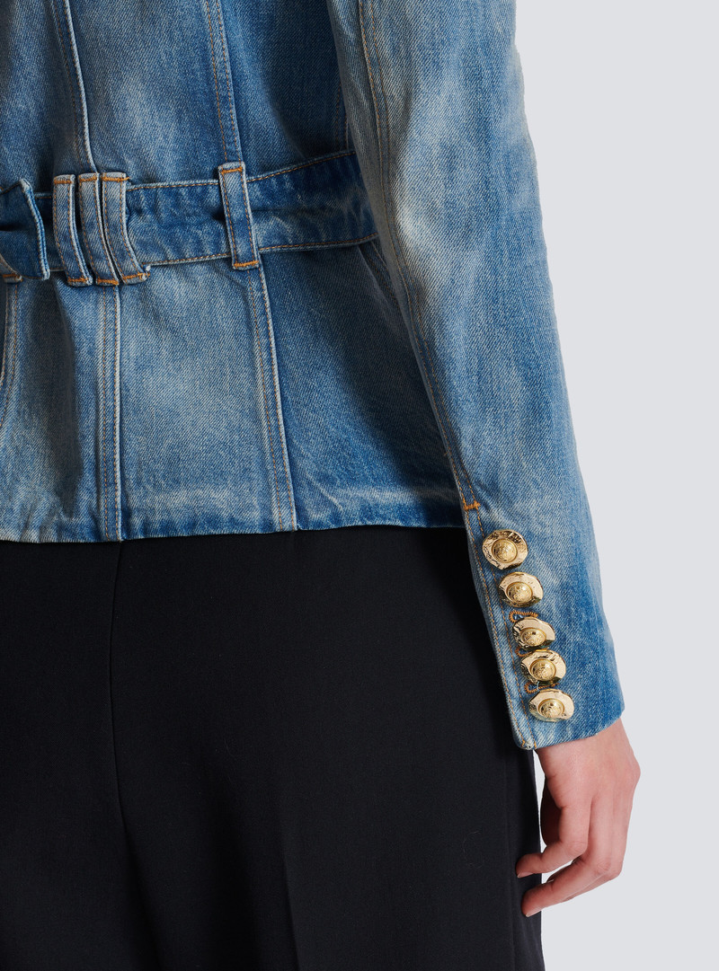1-button belted denim jacket 6