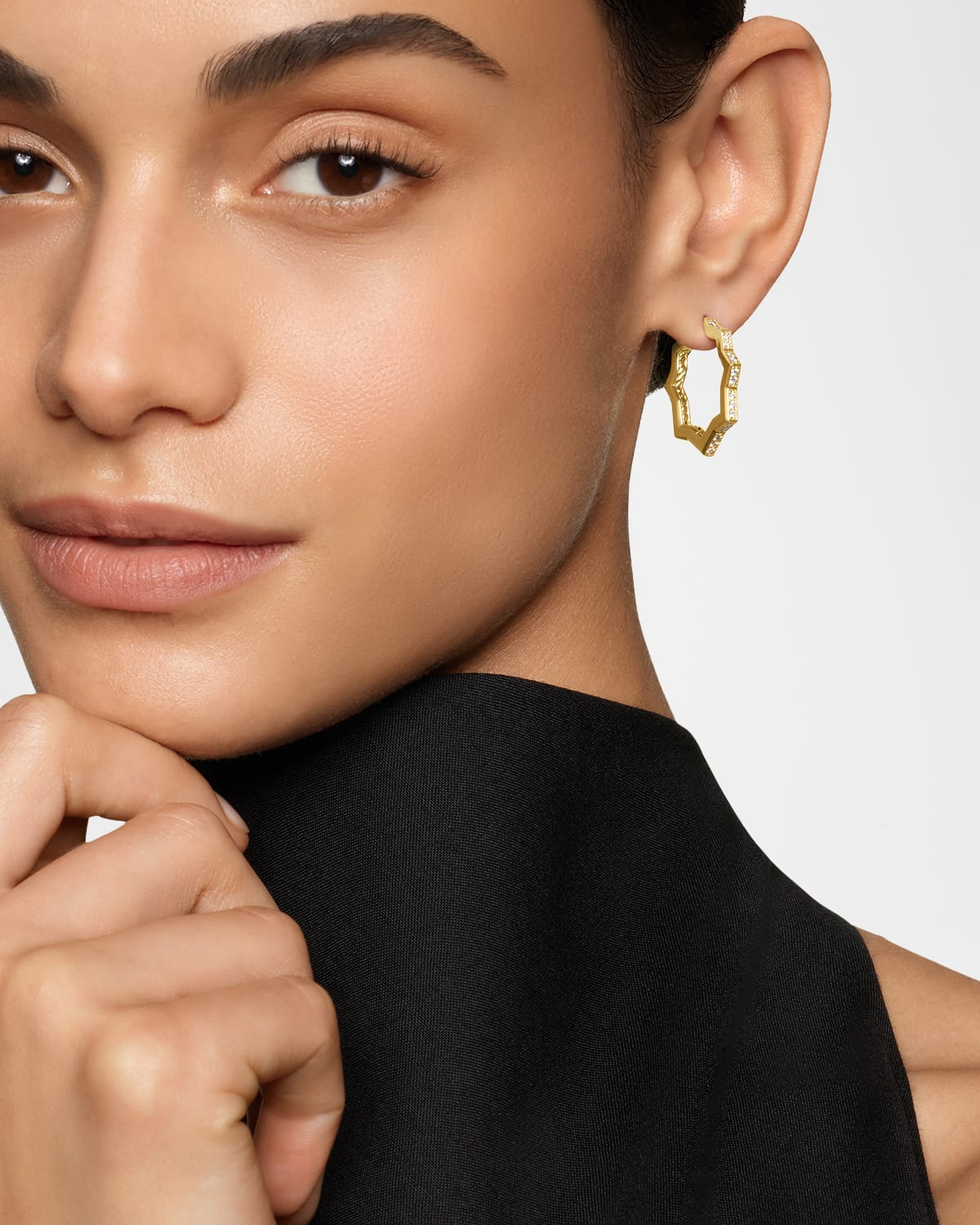 Zig Zag Stax Hoop Earrings with Diamonds in 18K Gold, 2.6mm - 2