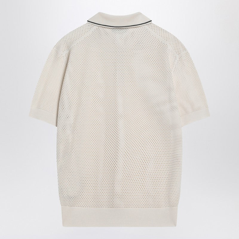 Prada Openwork Talc-Coloured Polo In Cotton And Silk Men - 2