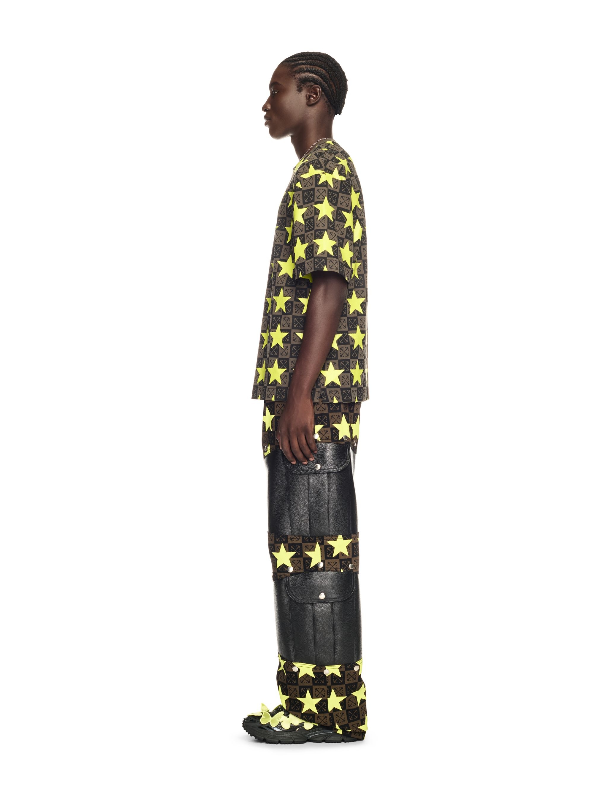 Stars All Over Denim Leather Samurai Pants - 3