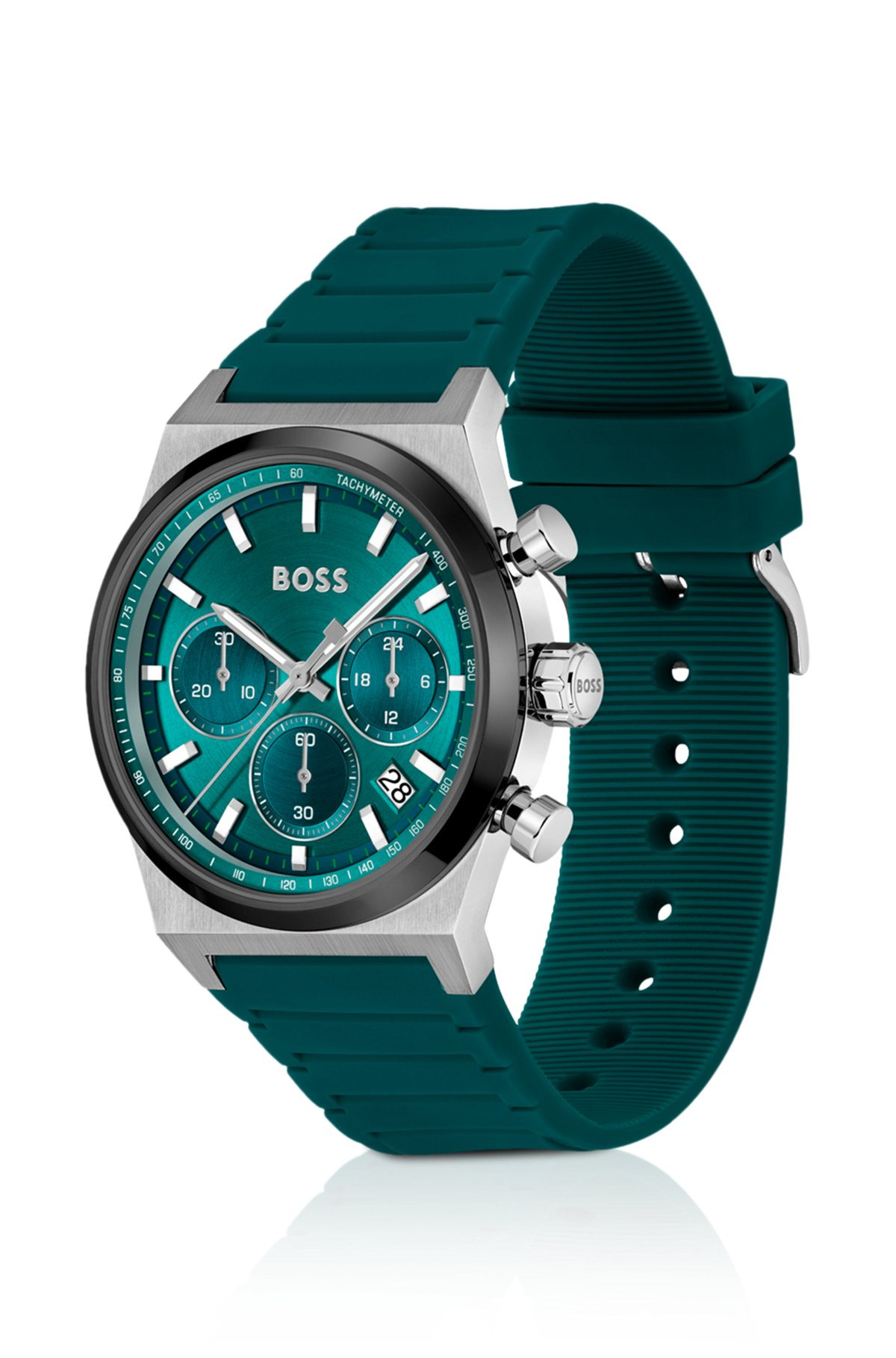 SILICONE-STRAP CHRONOGRAPH WATCH WITH GREEN DIAL - 2