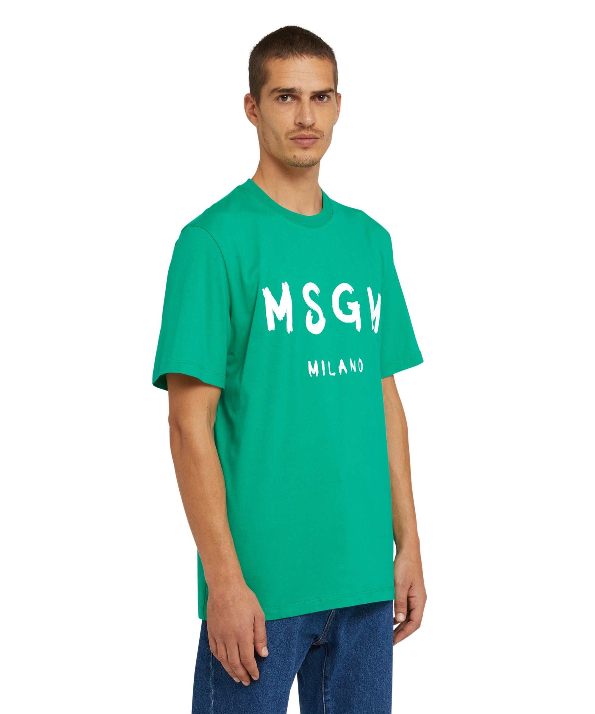 Cotton t-shirt with brushstroke logo - 4
