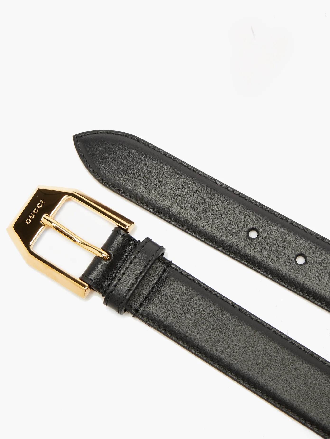 Engraved-buckle leather belt - 5