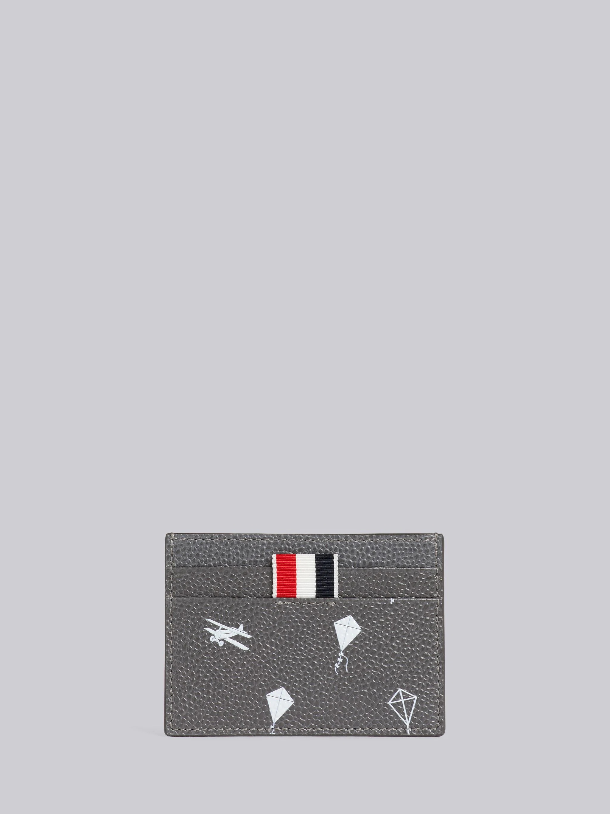 Dark Grey Pebble Grain Leather 3d Kite Half Drop Single Card Holder - 1