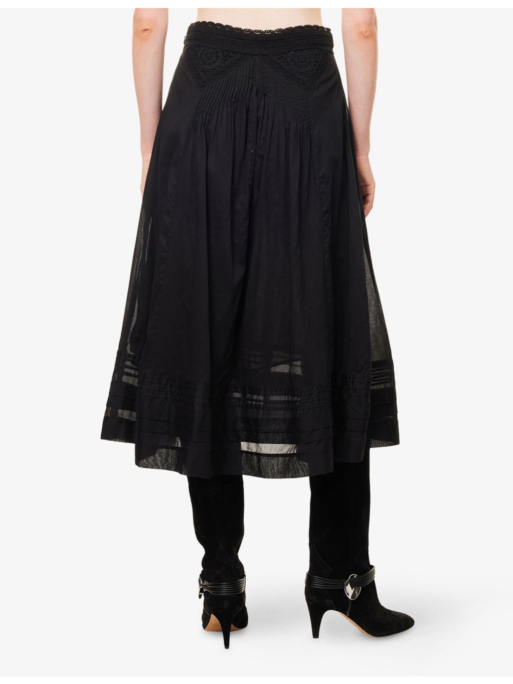 Garliana Lace-Trim Cotton Midi Skirt - 4