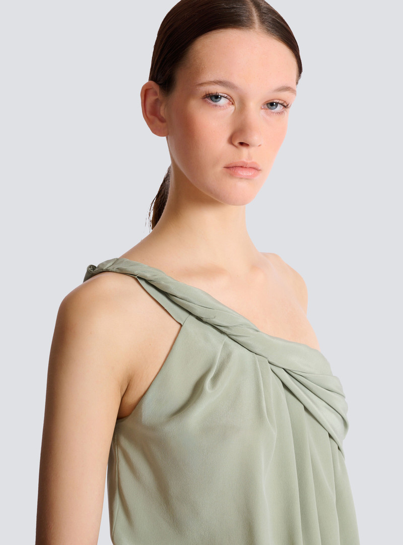 Draped one-shoulder silk crepe top 7