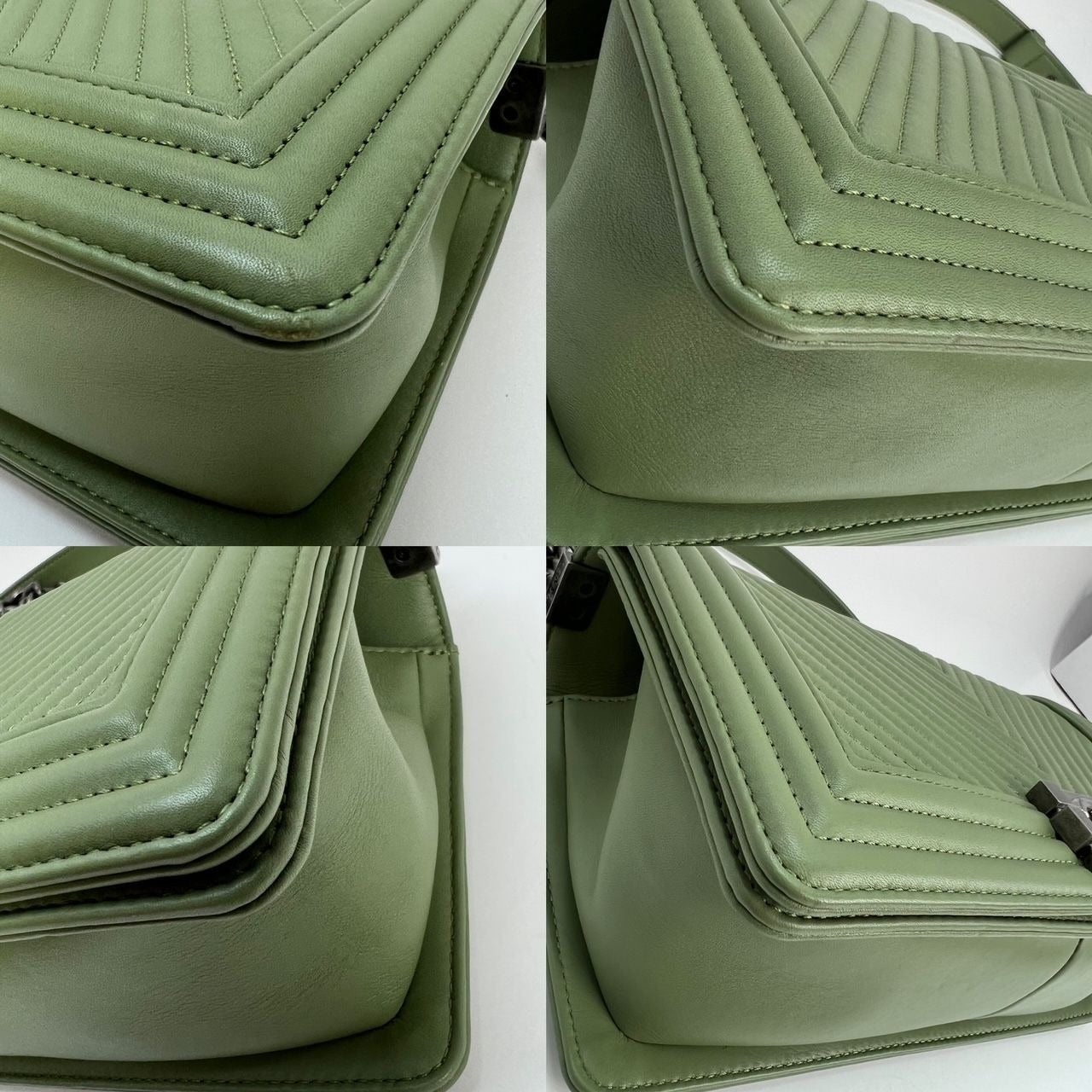 Chanel Calfskin Chevron Quilted Medium Boy Flap Light Green Bag - 15