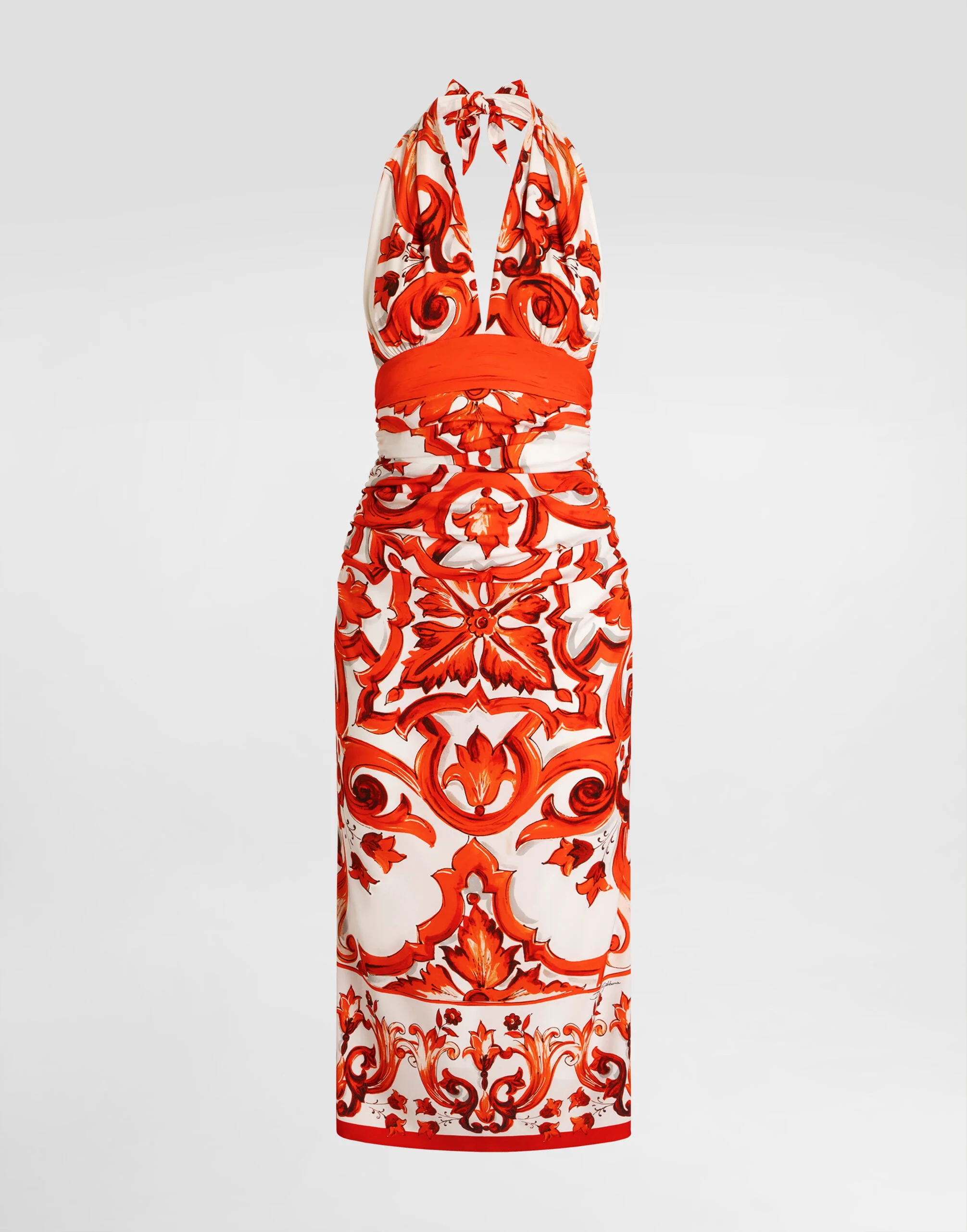 Majolica-print charmeuse long dress - 1