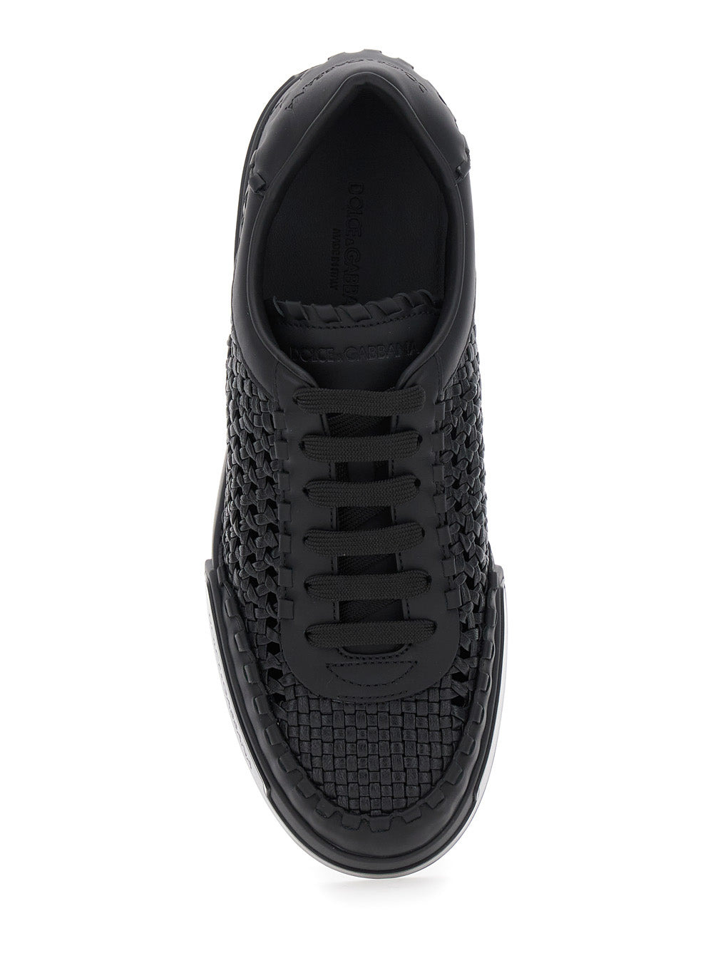 Dolce & Gabbana Men 'Portofino' Black Sneakers With Mesh Inserts And Embossed Logo On The Side In Le - 4