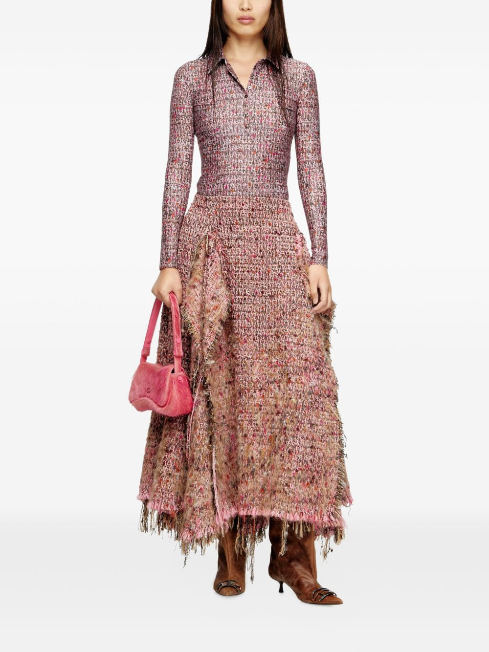 bouclé frayed asymmetrical skirt - 2