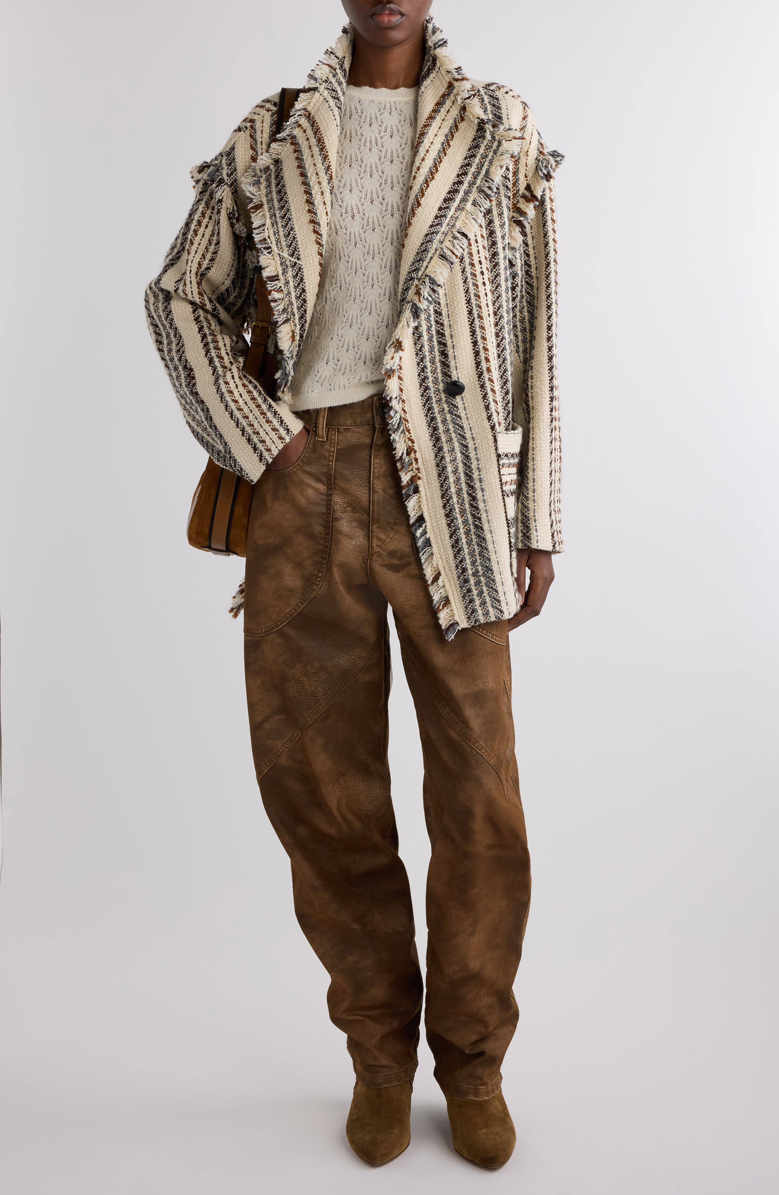 Isabel Marant Étoile Illisa Stripe Fringe Jacket in Ecru at Nordstrom - 2