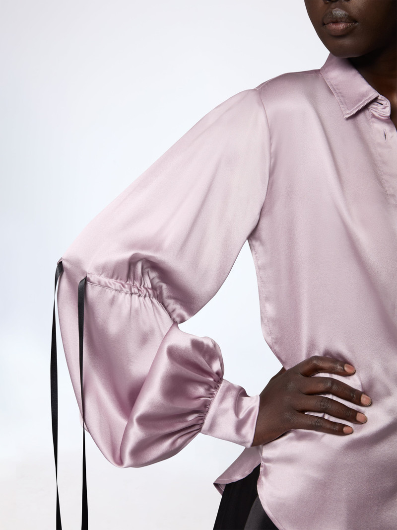 Mauve Silk Satin Shirt With Bow Details 3