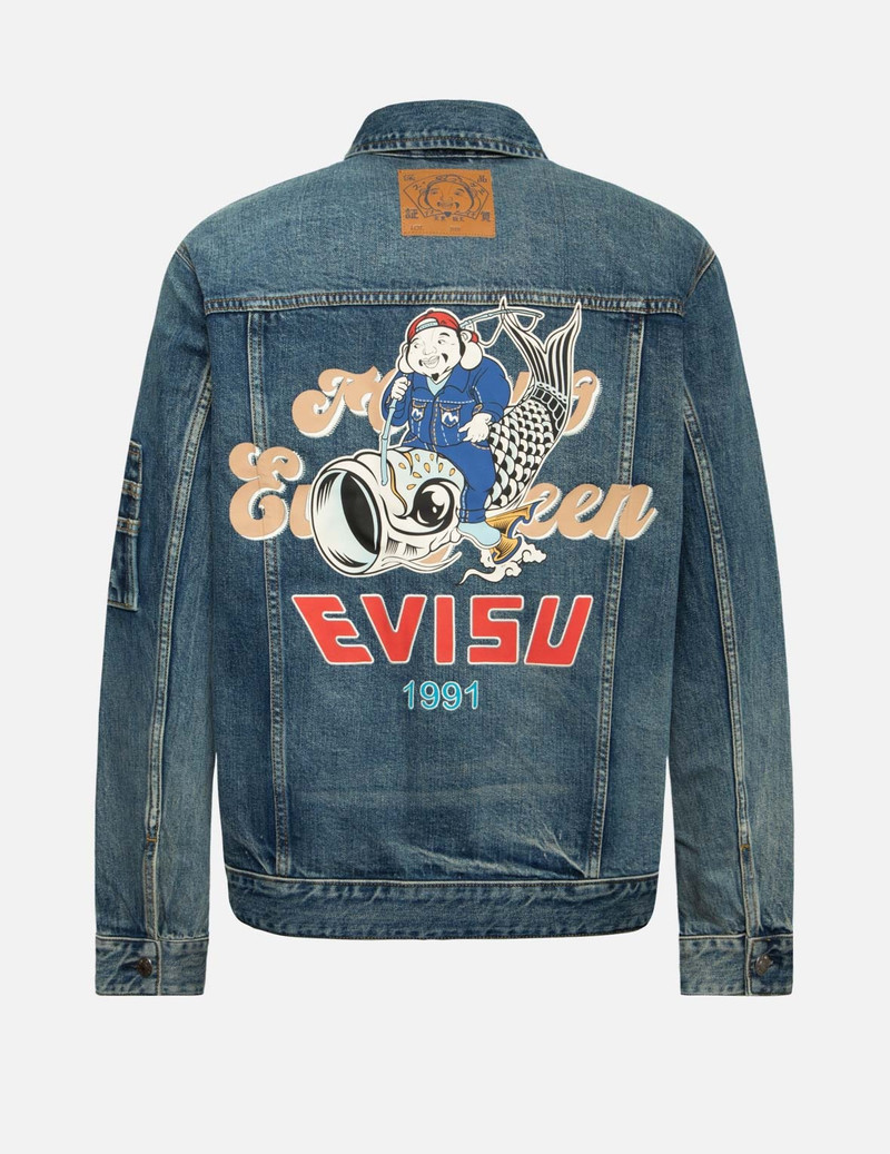 EVISU SEAGULL EMBROIDERY 
GODHEAD PRINT RELAX FIT DENIM JACKET outlook