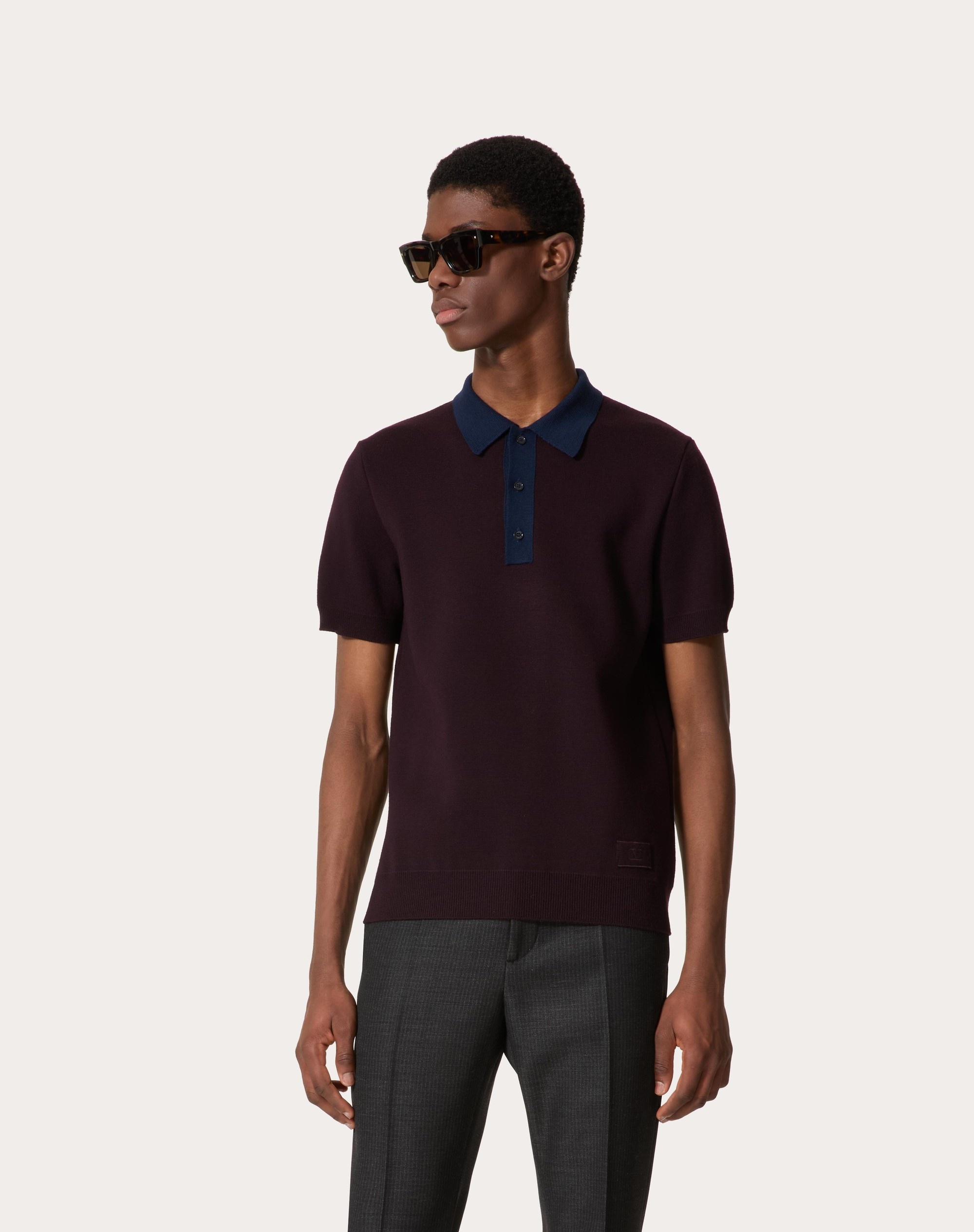 WOOL POLO SHIRT WITH VLOGO SIGNATURE EMBROIDERY - 3