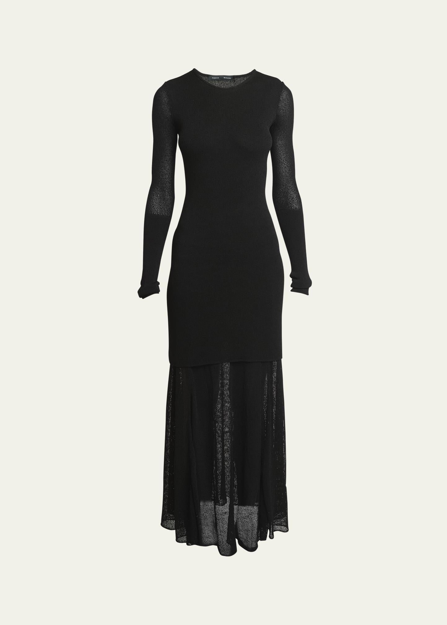 Anita Long-Sleeve Sheer Open-Knit Layered Maxi Dress - 1