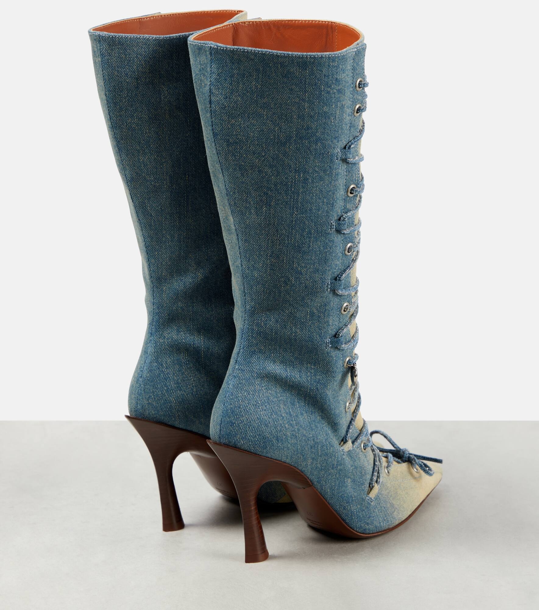 Bitten denim knee-high boots - 3