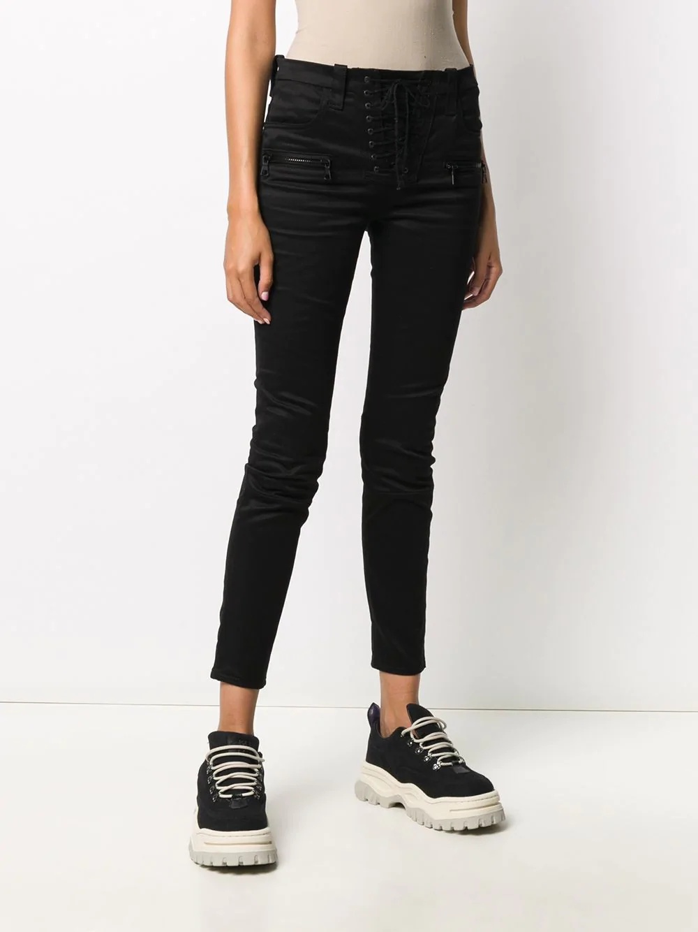 lace-up cropped jeans - 3