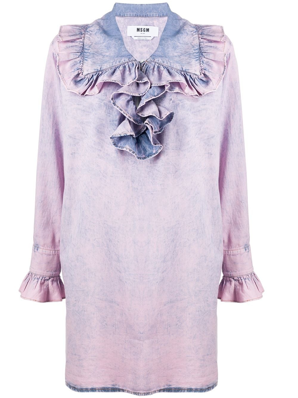 ruffled bleached denim dress - 1