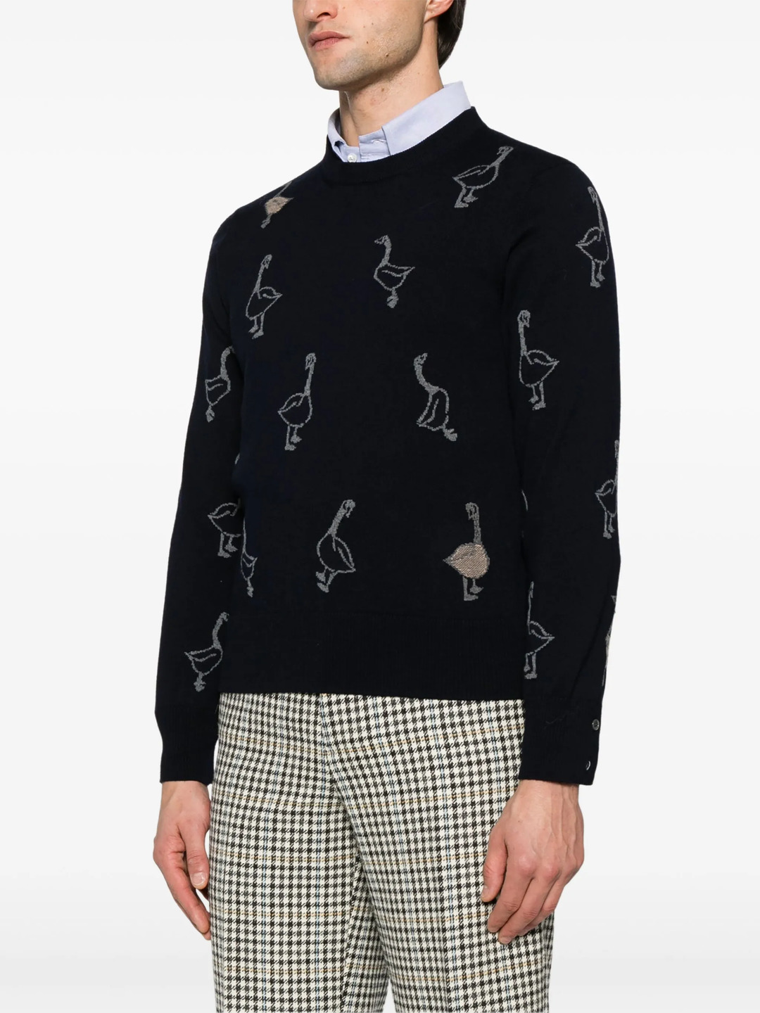 Geese Intarsia Merino Wool Relaxed Fit Pullover Men - 3