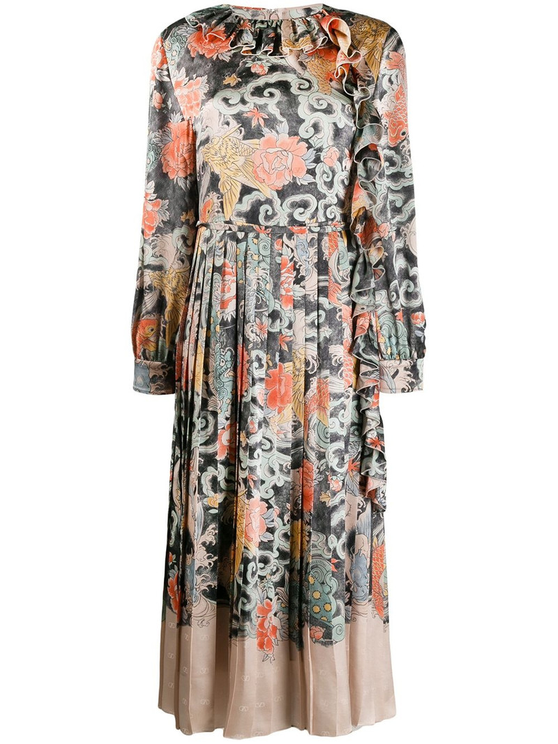 oriental print satin dress 1