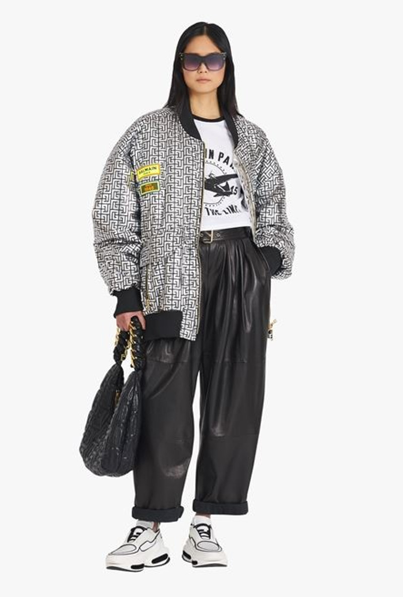 Balmain Boyfriend cut black leather pants outlook