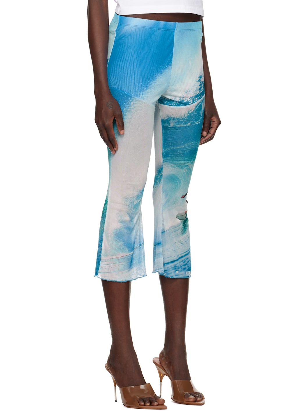 Blue Mesh Capri Wave Leggings - 2