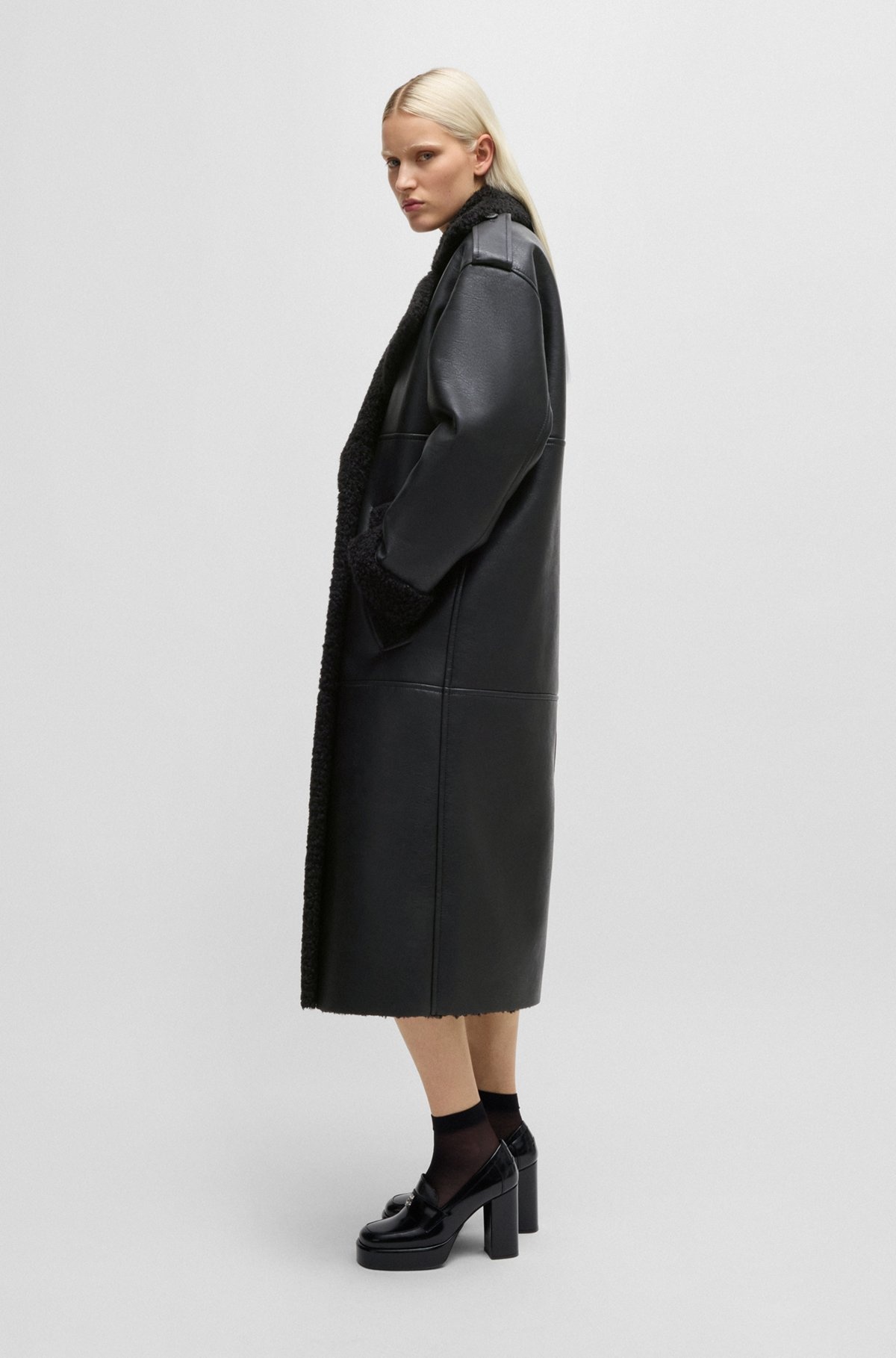 OVERSIZE-FIT FAUX-LEATHER COAT WITH FAUX-FUR TRIMS - 6