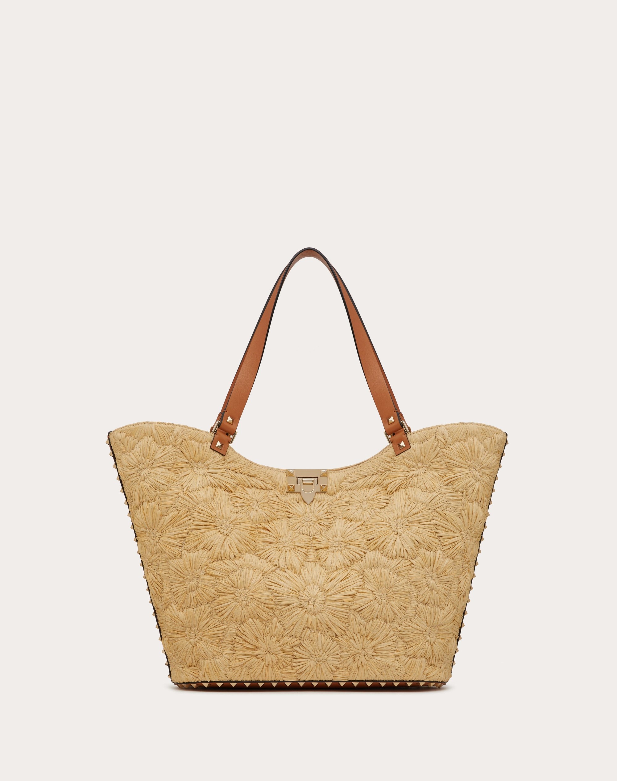 ROCKSTUD WOVEN RAFFIA SHOPPING BAG - 1