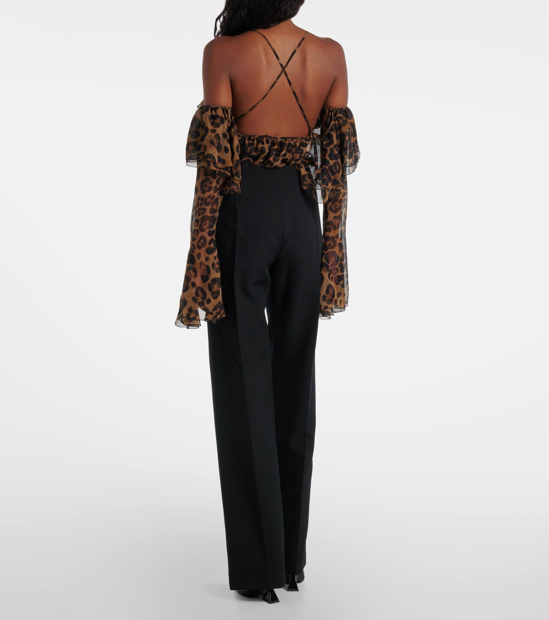 Embellished crêpe cady flared pants - 3