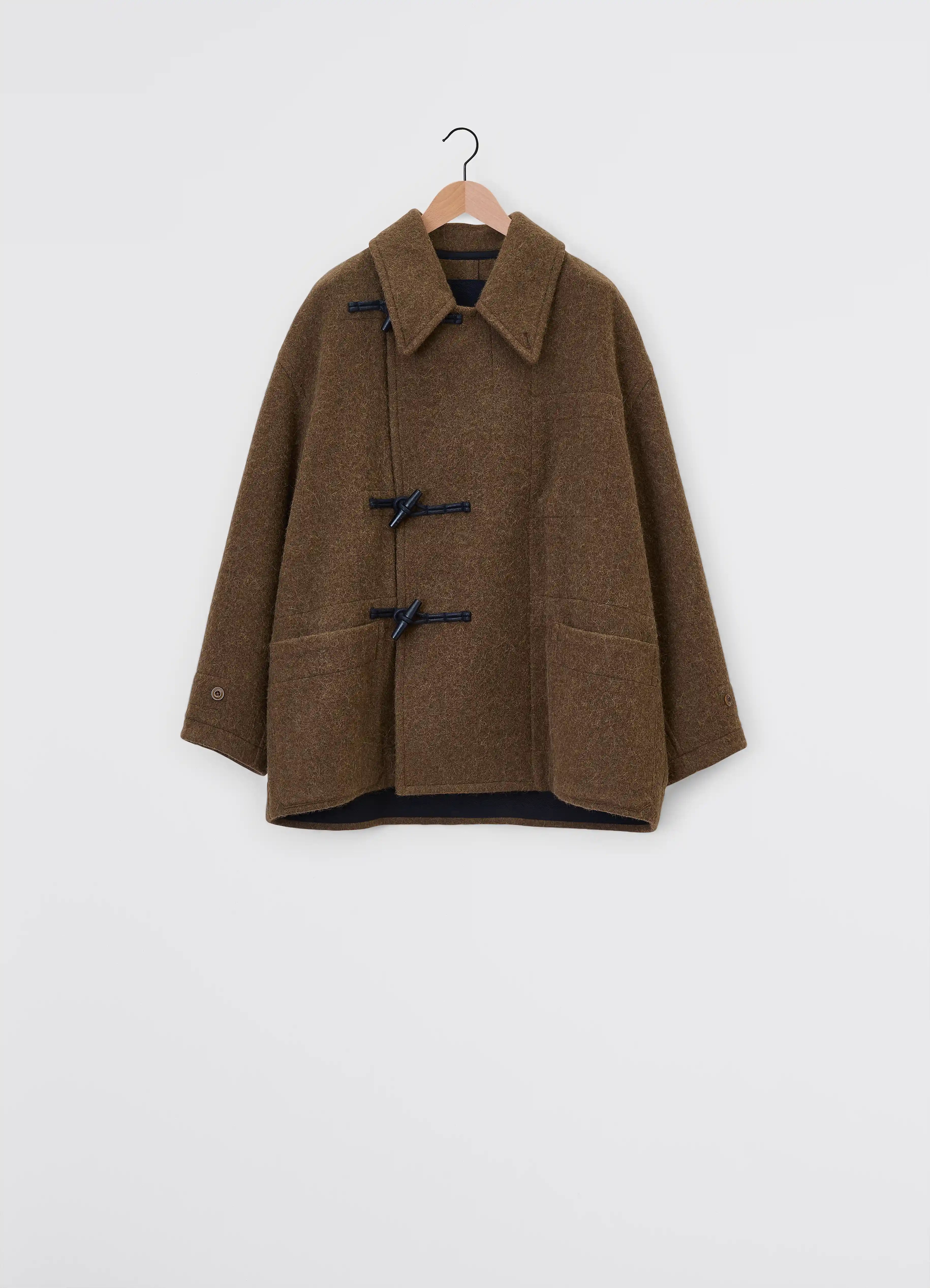 コート FACADE PATTERN Lambswool duffel coat_cream Papas Wool Blend Point Logo Embroidery Short Duffle Coat