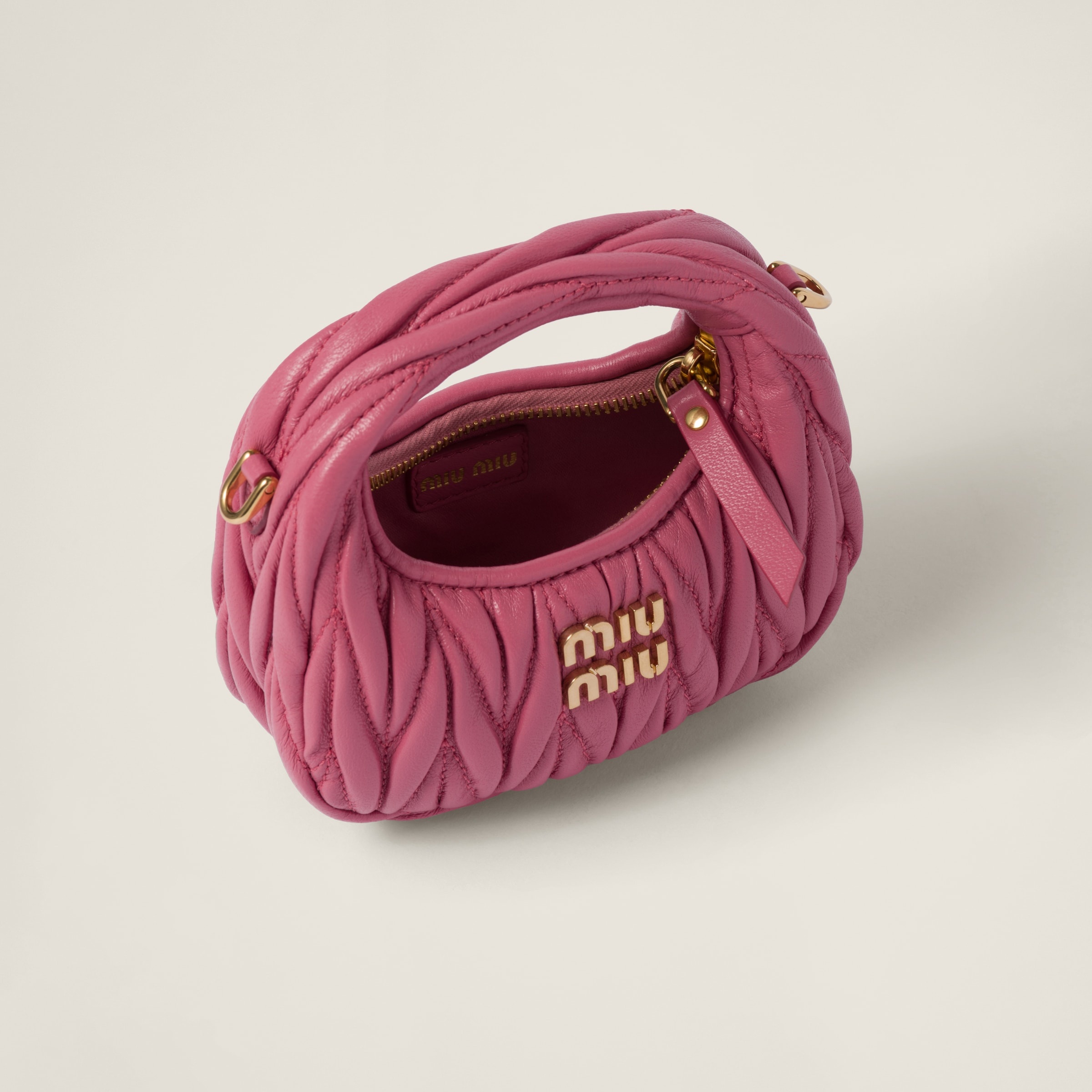 Miu Miu Wander matelassé nappa leather micro hobo bag