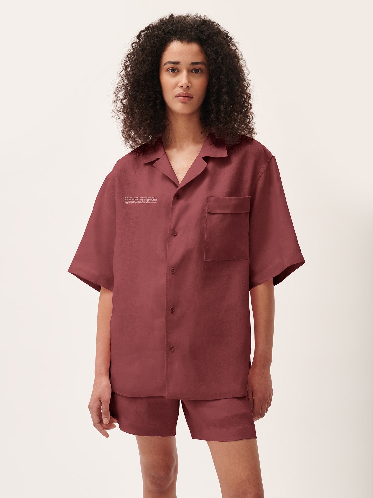 Womens DNA Linen Camp Collar Shirt - Garnet Red - 2
