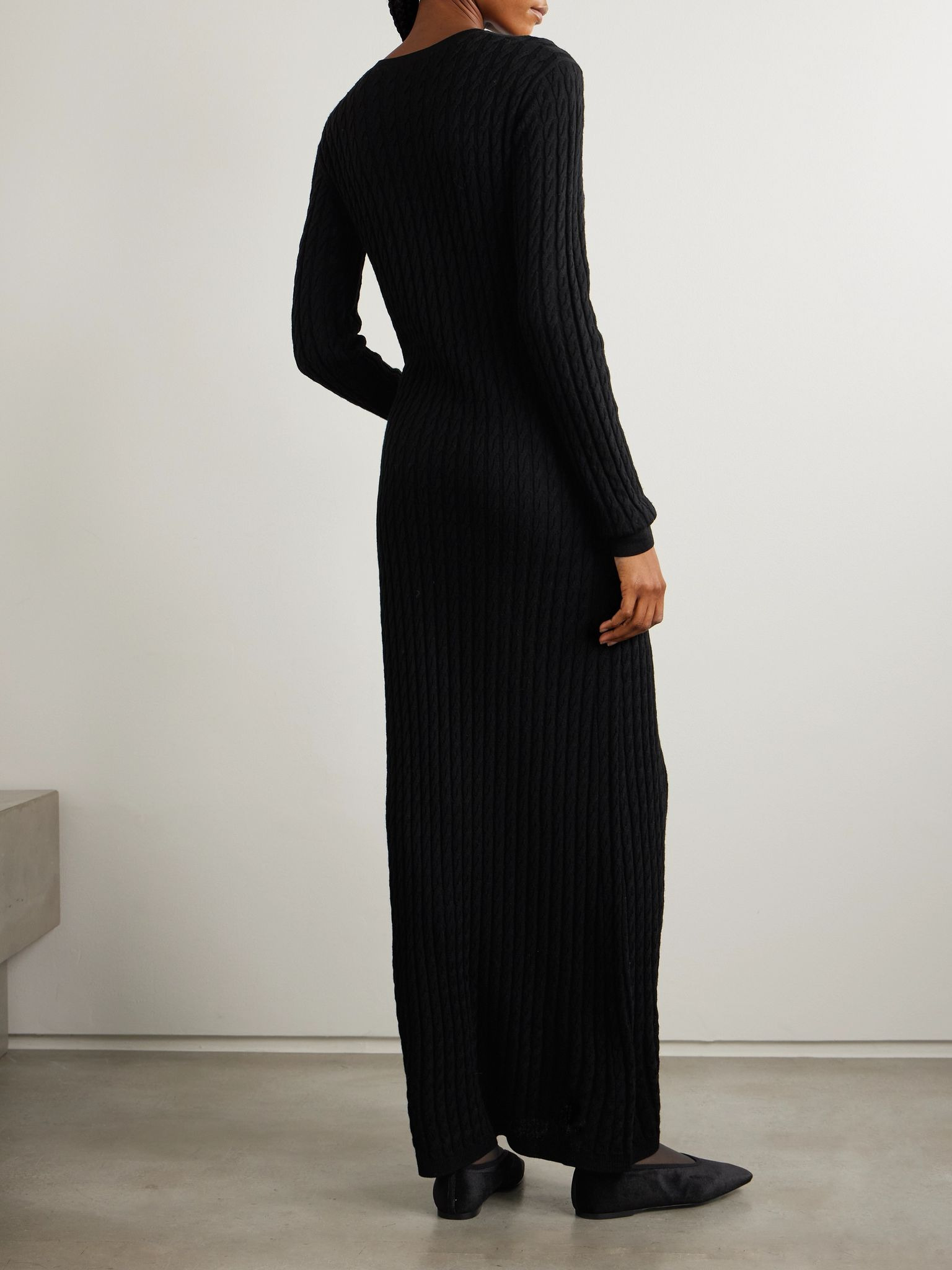 Cable-knit wool maxi dress Black - 4