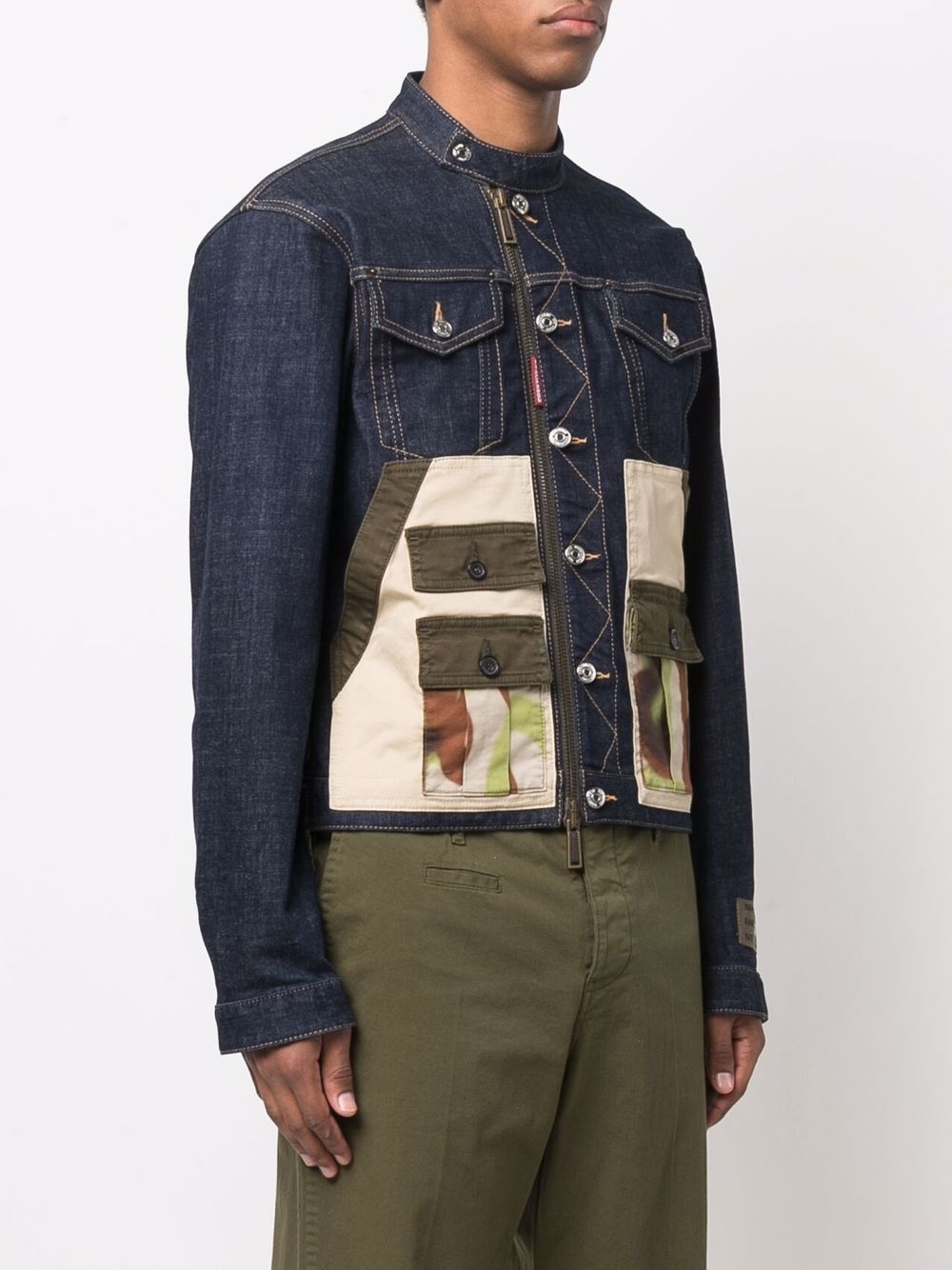 patchwork denim biker jacket - 3