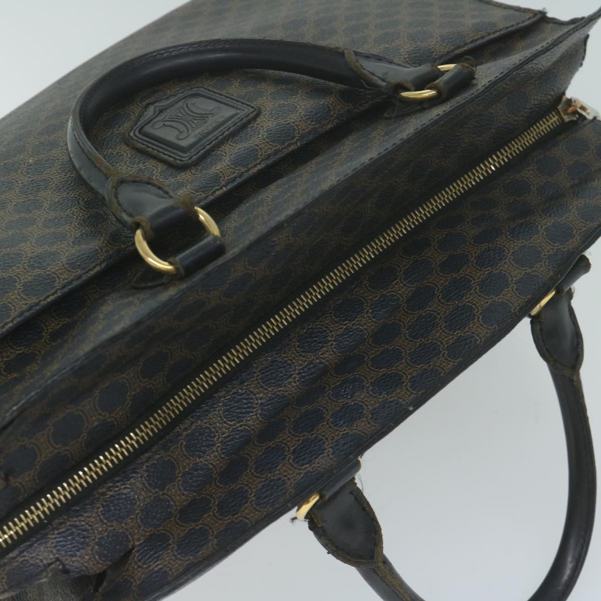 CELINE Macadam Canvas Hand Bag Pvc Brown Black - 6