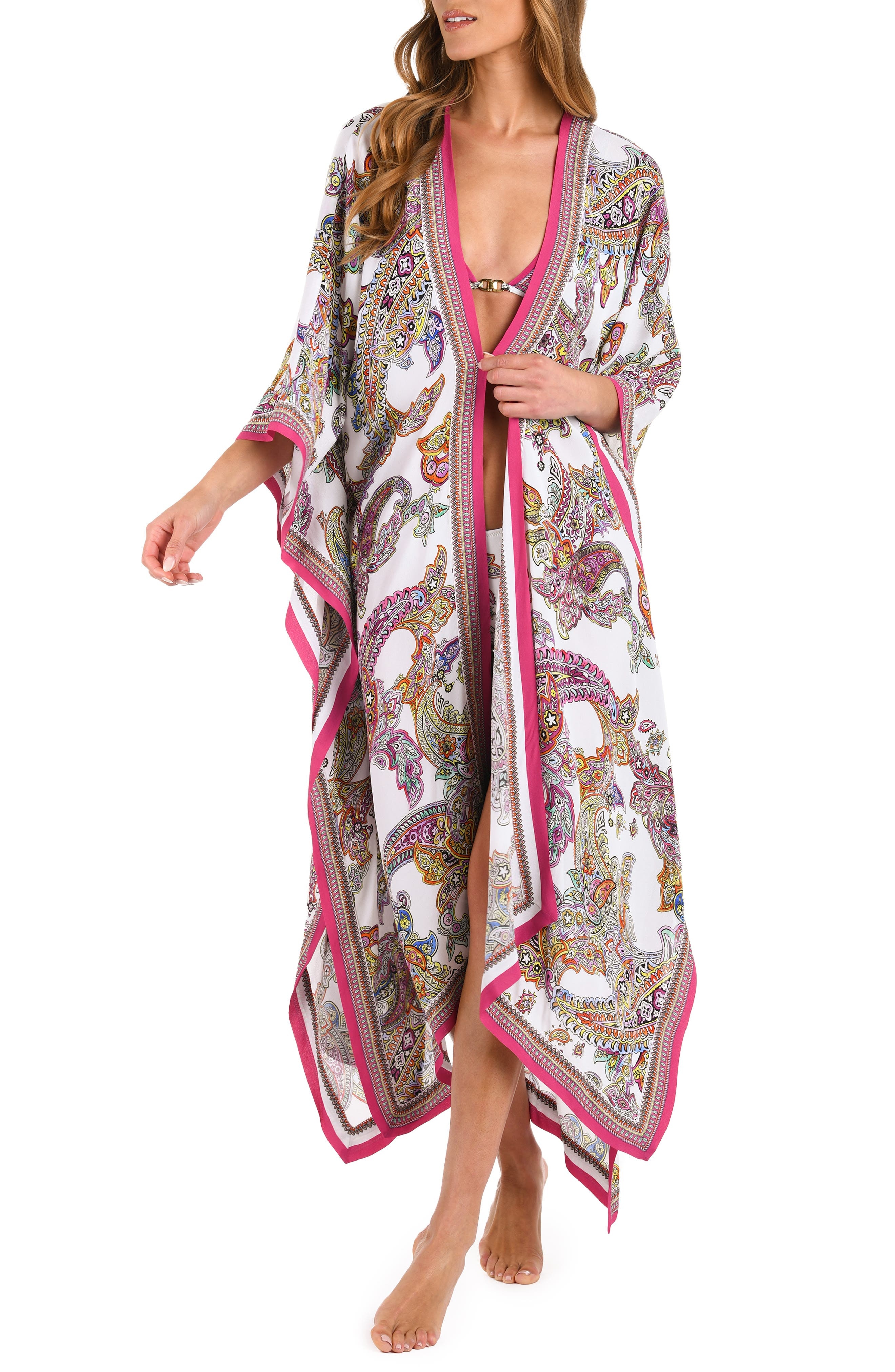 L'AGENCE Kara Long Sleeve Cover-Up in White Multi at Nordstrom - 3