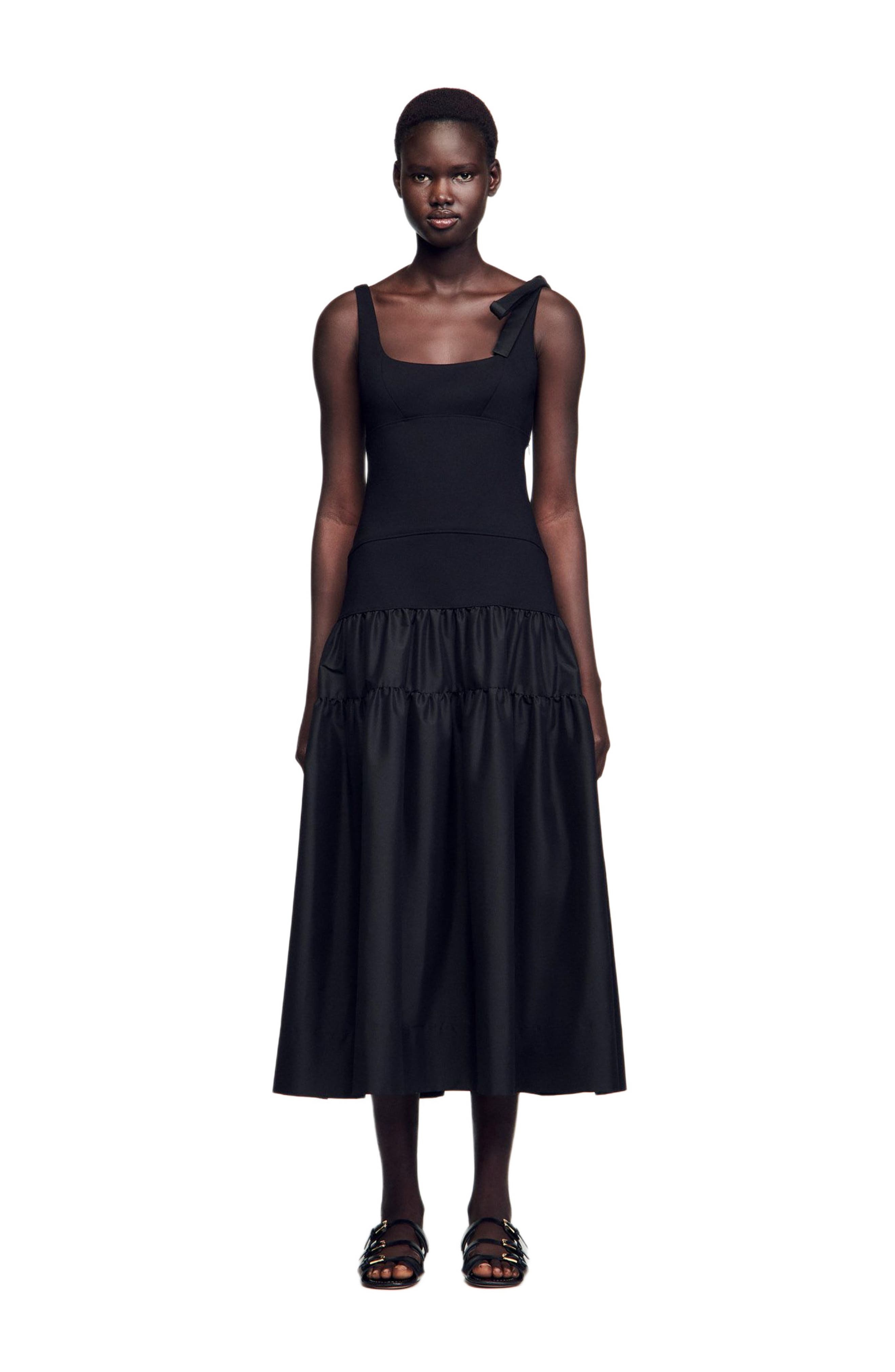 SANDRO Long dual-material dress in Black at Nordstrom - 3
