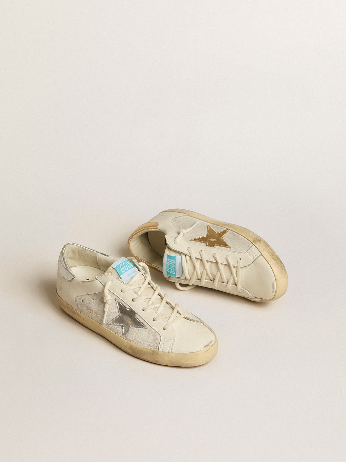 Super-Star in white leather and suede with silver and gold leather star - 2