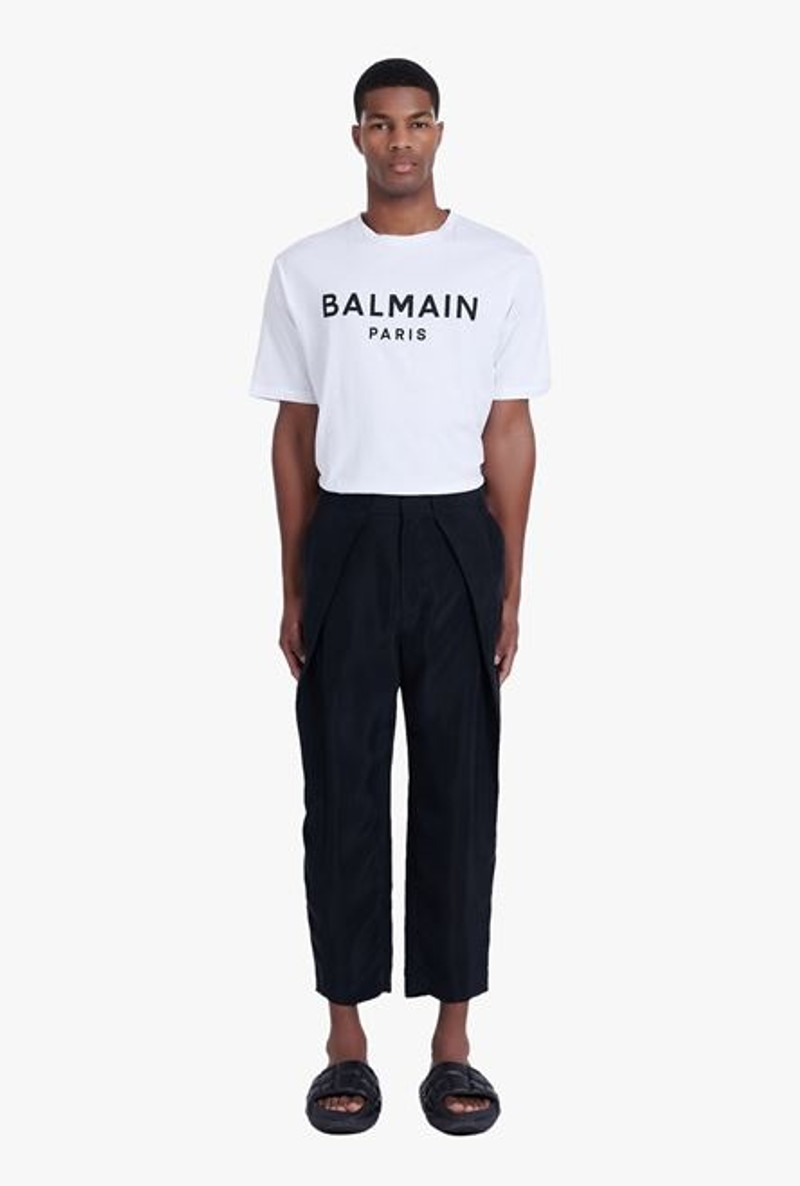 Black and white cuprammonium rayon pleated pants 4